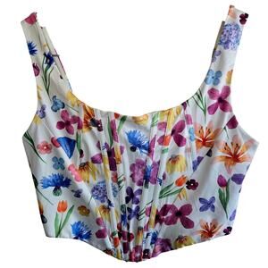 NWT floral corset bodice zipper back fairycore cottage stretch